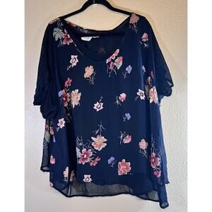 Dalin Plus 3X Floral Overlay Blouse Short Sleeve
